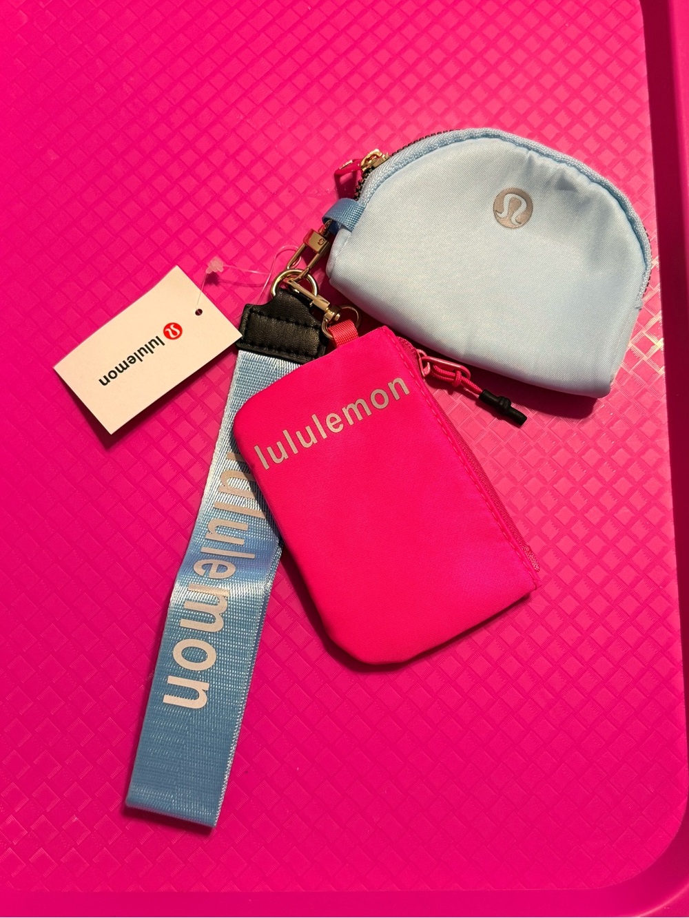 lululemon athletica Pink & Light Blue Key + Card Pouch Set with Branded Strap